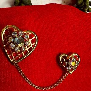 1960s Two Heart Chatelaine Style Pins, Perfect Valentine's Day Gift